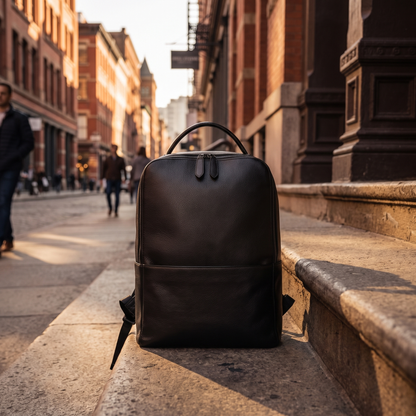 Corsini slim black pebbled leather backpack