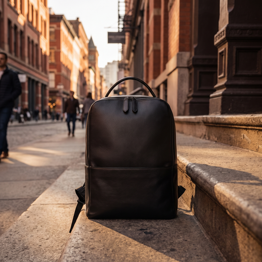 Corsini slim black pebbled leather backpack