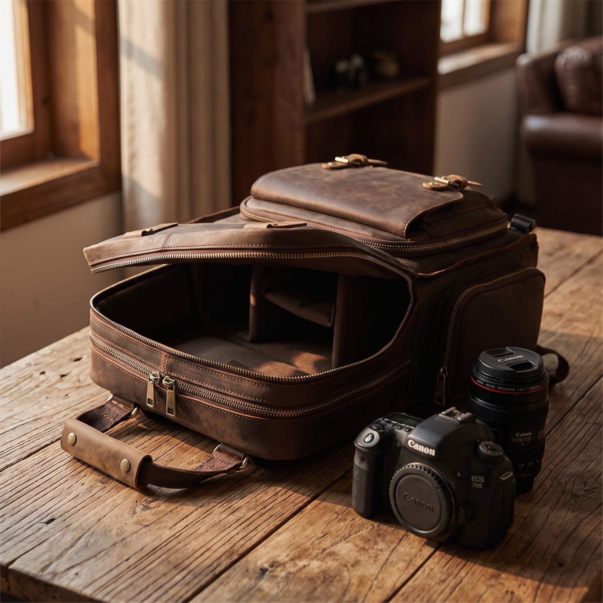 Fermo leather camera backpack