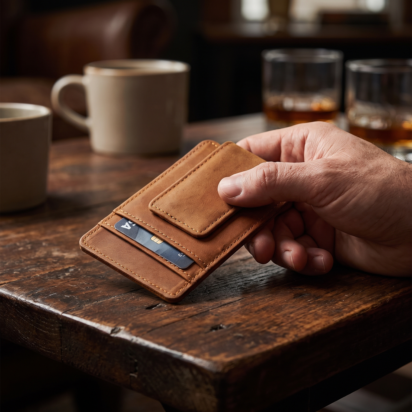 Fiorino slim leather front pocket wallet with money clip