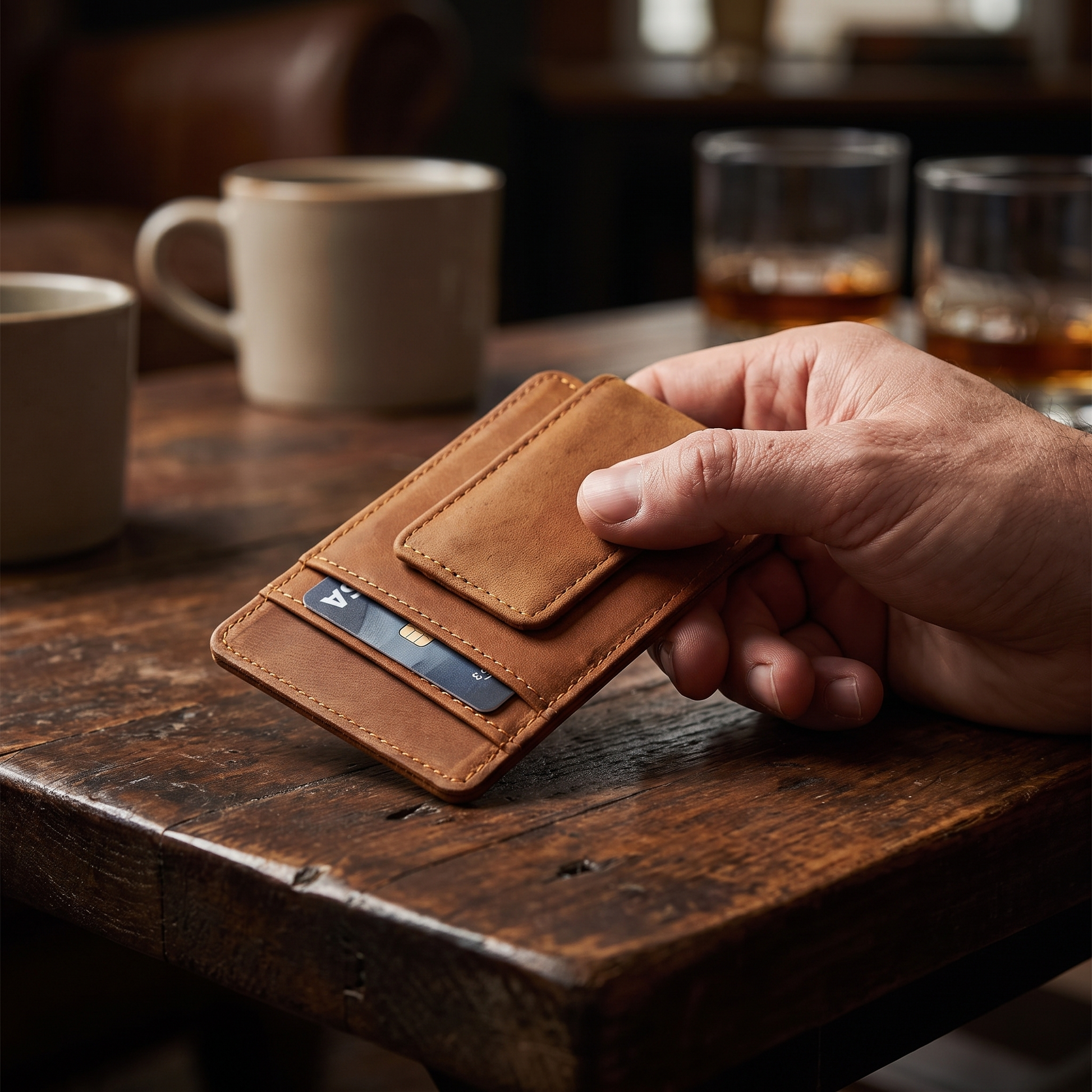 Fiorino slim leather front pocket wallet with money clip