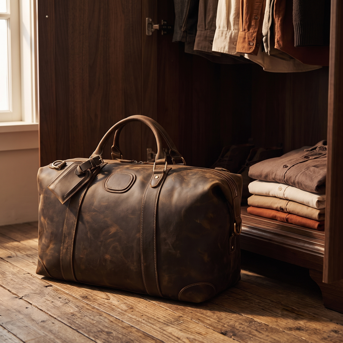 Fiuggi vintage leather weekender duffle