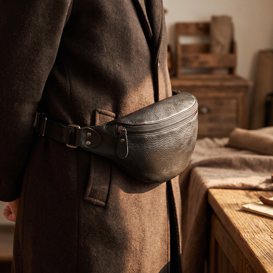 Rondine black leather waist bag