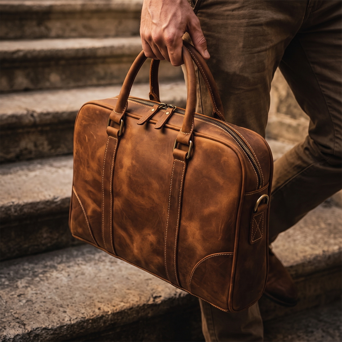 Rialto vintage leather laptop briefcase