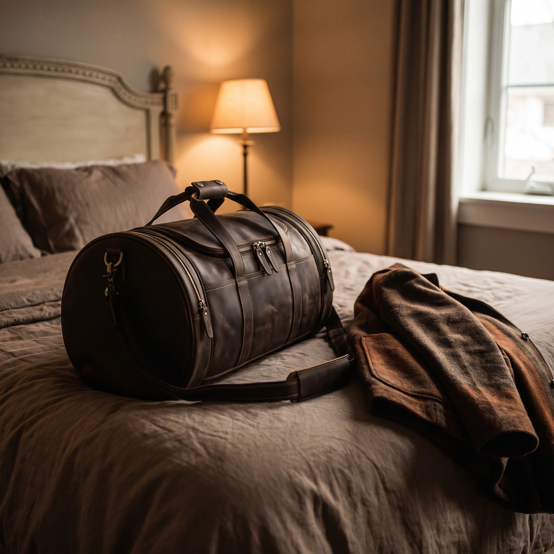 Portofino round leather weekender duffle
