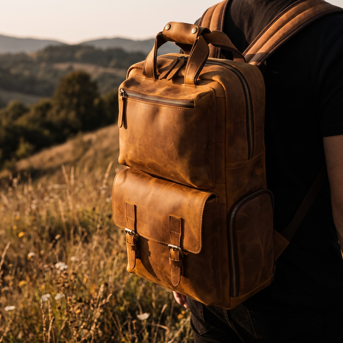 Sorrento large leather camera backpack