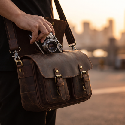 Vistano leather camera crossbody messenger