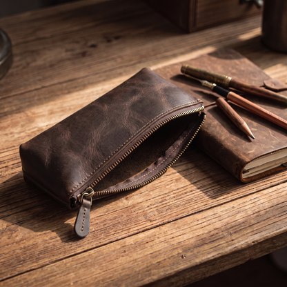Astuccio leather pencil case in Dark Brown