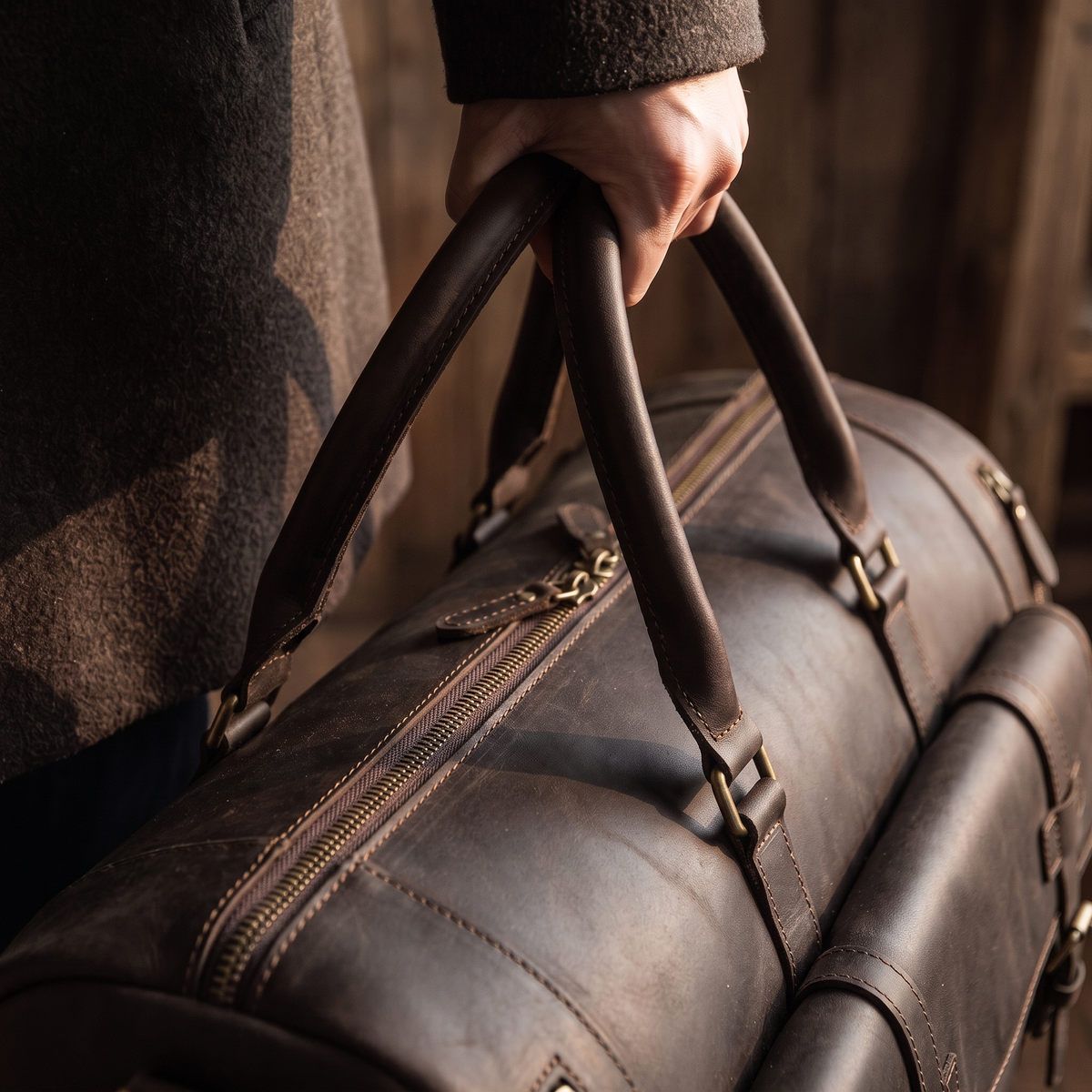Livorno leather duffle in Dark Brown