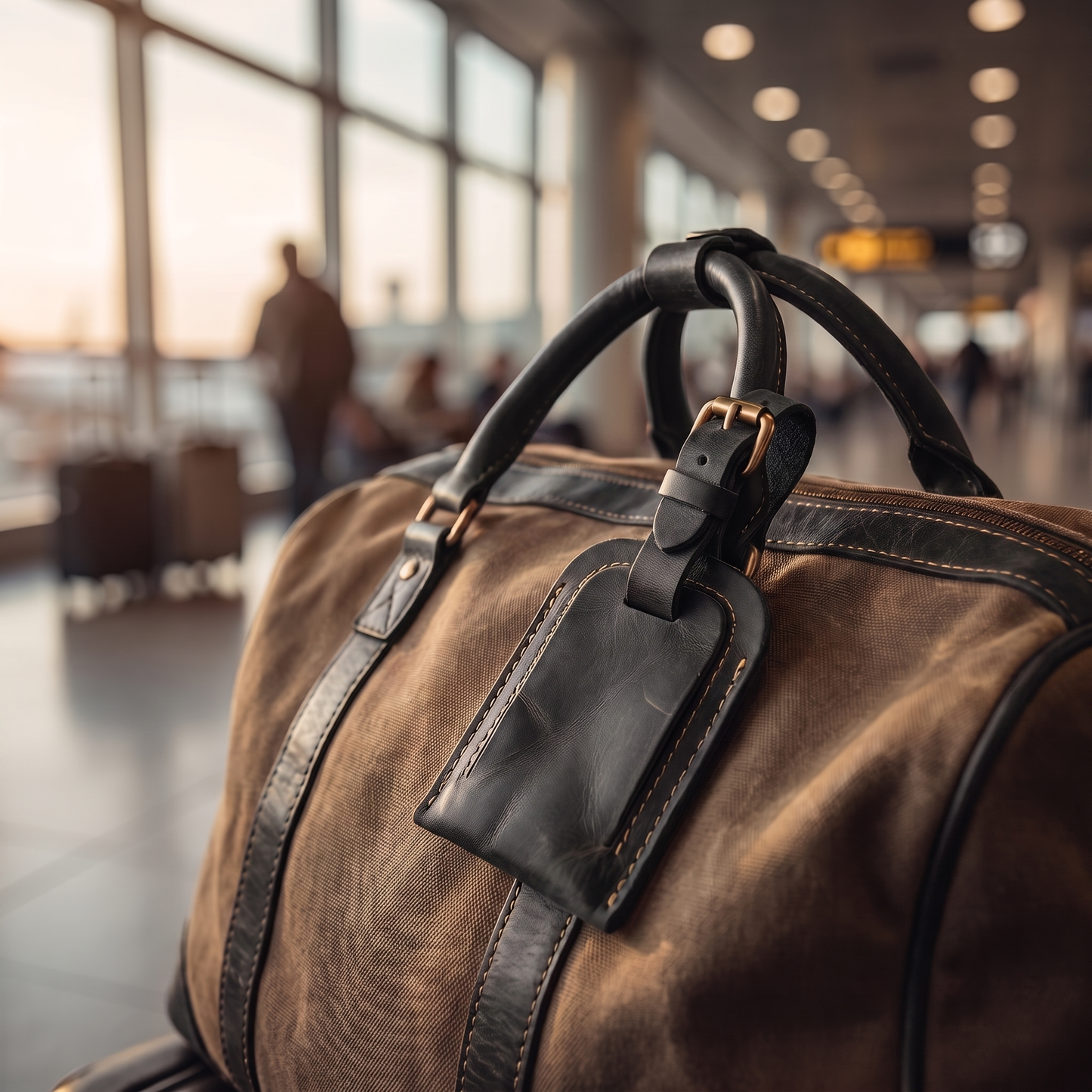 Etichetta leather luggage tag in Black