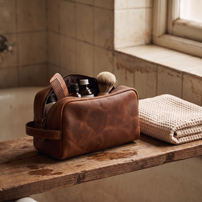 Viaggio leather toiletry bag in Brown