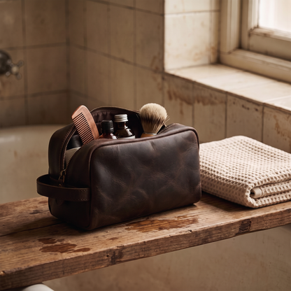 Viaggio leather toiletry bag in Dark Brown